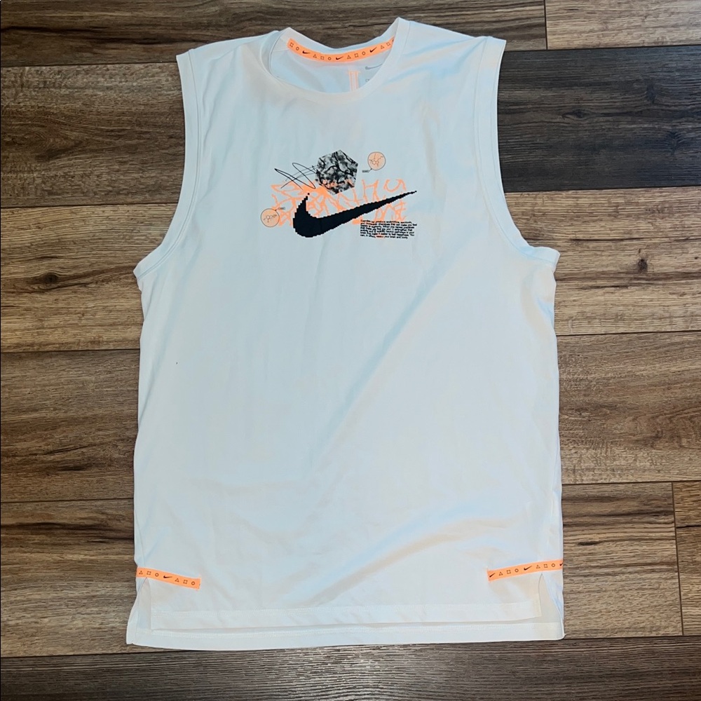 Nike White, Black & Neon Orange Sleeveless Tee